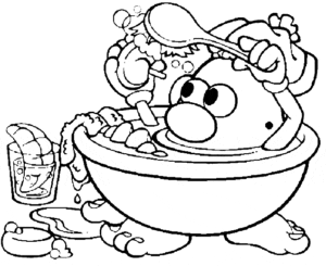 Desenho de Sr Cabeça de Batata na banheira para colorir