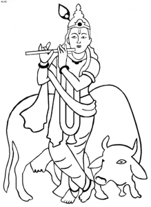 Desenho de Mulher tocando flauta para touro para colorir