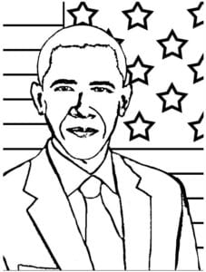 Desenho de Barack Obama e Bandeira dos EUA para colorir e imprimir