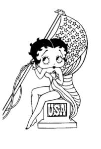 Desenho de Betty Boop com a Bandeira dos Estados Unidos para pintar