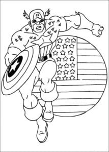 Desenho de Capitão América com Bandeira dos Estados Unidos para colorir