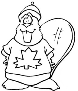 Desenho de Castor com camisa do Canadá para colorir e imprimir