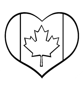 Desenho de Coração com Bandeira do Canadá para colorir