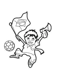 Desenho de Menino com a Bandeira do Brasil nas olimpíadas para colorir