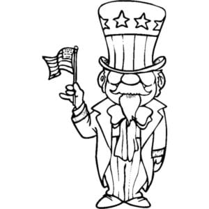 Desenho de Tio Sam com Bandeira americana para colorir e imprimir