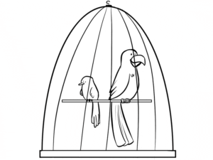 Desenho para colorir de Aves na gaiola