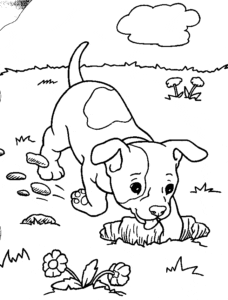 Desenho para colorir de Cachorrinho cavando buraco