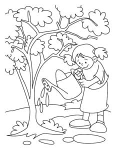 Desenho para colorir de Criança regando árvore