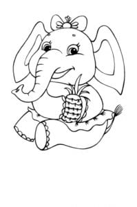 Desenho para colorir de Elefantinha com abacaxi
