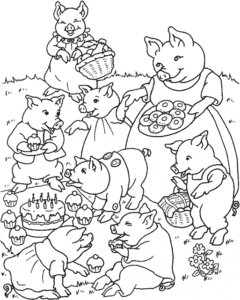 Desenho para colorir de Família de porcos