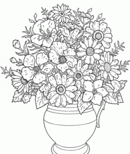 Desenho de Jarro com arranjo de flores para colorir