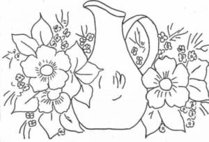 Desenho para colorir de Jarro e flores ao redor
