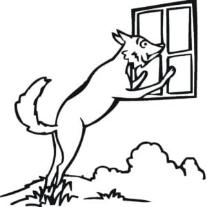 Desenho para colorir de Lobo na janela