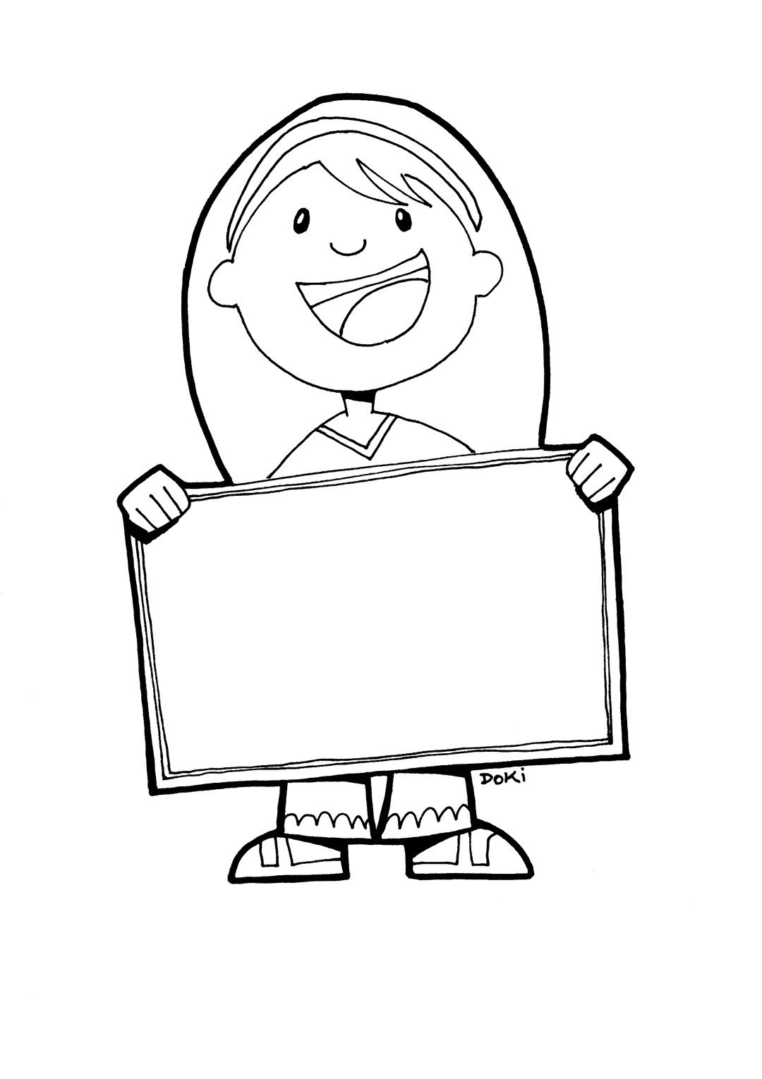 Desenho para colorir de Menina segurando cartaz