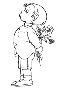 Desenho para colorir de Menino com flores