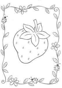 Desenho para colorir de Morango e joaninhas