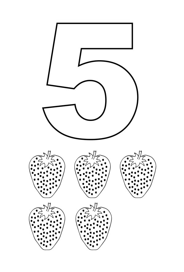 Desenho para colorir e imprimir de Número 5 com figuras