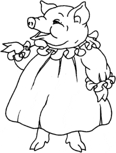 Desenho para colorir de Porca com vestido