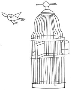 Desenho para colorir de Pássaro fugindo da gaiola