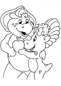 Desenho para colorir de Baby Bop dando uma maçã a Barney