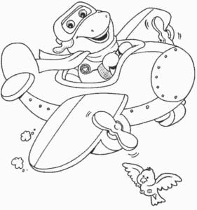 Desenho para colorir de Barney andando de avião