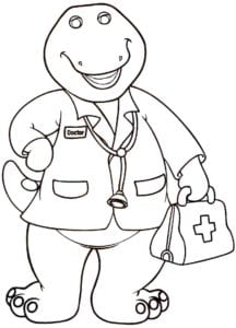 Desenho para colorir de Barney brincando de médico