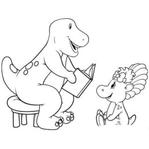 Desenho para colorir de Barney contando historinhas para sua amiga