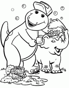 Desenho para colorir de Barney e elefantinho
