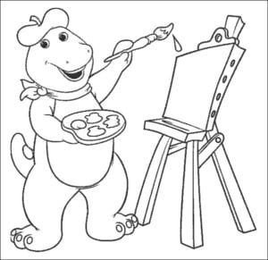 Desenho para colorir de Barney pintando um quadro