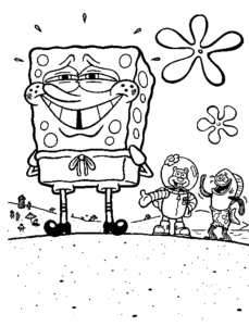 Desenho para colorir de Bob Esponja com seus amigos
