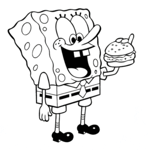 Desenho para colorir de Bob Esponja comendo hamburguer