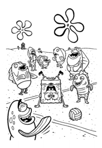 Desenho para colorir de Bob Esponja fazendo estrela na praia