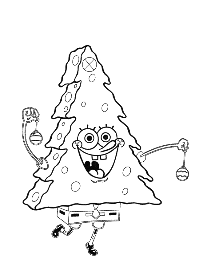Desenho para colorir de Bob Esponja vestido de árvore Natal