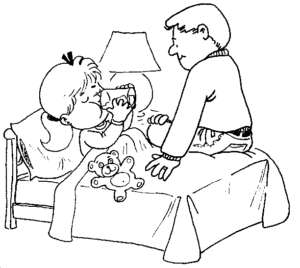 Desenho de Menina tomando leite na cama para colorir