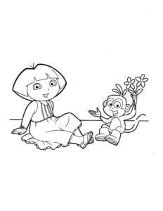 Desenho para colorir de Dora e macaco Botas brincando