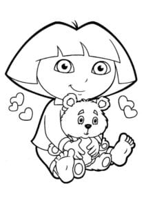 Desenho para colorir de Dora e ursinho de pelúcia