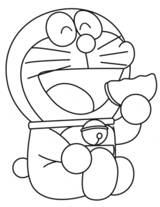 Desenho para colorir e imprimir de Doraemon comendo