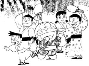 Desenho de Doraemon e amigos para colorir e imprimir