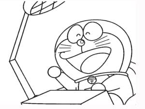 Desenho de Doraemon estudando para colorir e imprimir