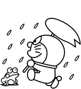 Desenho de Doraemon na chuva para colorir e imprimir