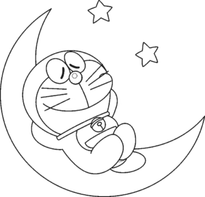 Desenho de Doraemon na lua para colorir e imprimir