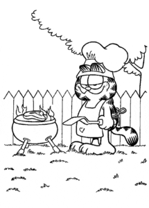 Desenho de Garfield e churrasqueira para colorir e imprimir