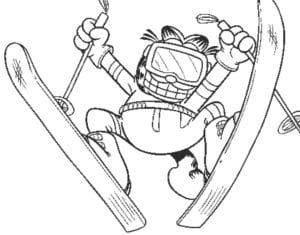 Desenho de Garfield esquiando para colorir e imprimir