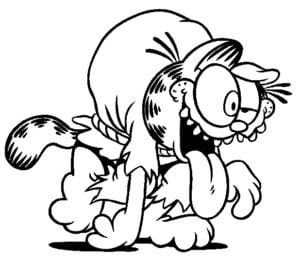 Desenho para colorir de Garfield fazendo zumbi