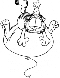 Desenho para colorir de Garfield na bola de soprar