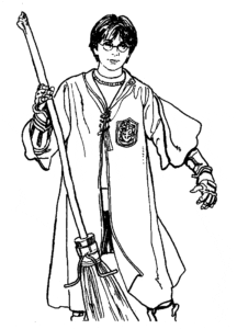 Desenho para colorir de Harry Potter e vassoura mágica