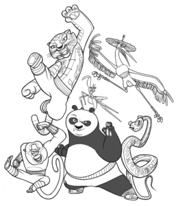Desenho para colorir de Panda Po e seus amigos