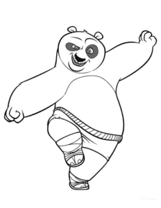 Desenho para colorir de Panda Po praticando kung fu
