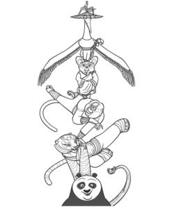 Desenho para colorir de Personagens de Kung Fu Panda se equilibrando