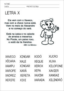 Ficha de Leitura Letra X - Atividade de Educação Infantil 1º Ano